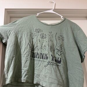 Target Sage Green Graphic Crop Top - "Thank You" Floral